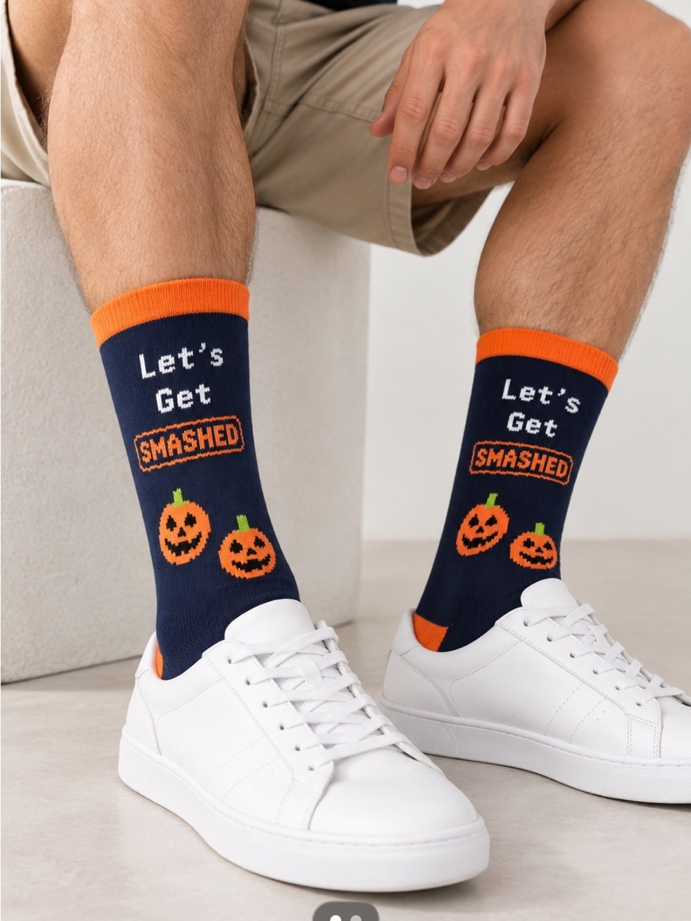 Men’s Halloween Crew Socks 2 Pairs Pumpkin & Ghost New With Tags